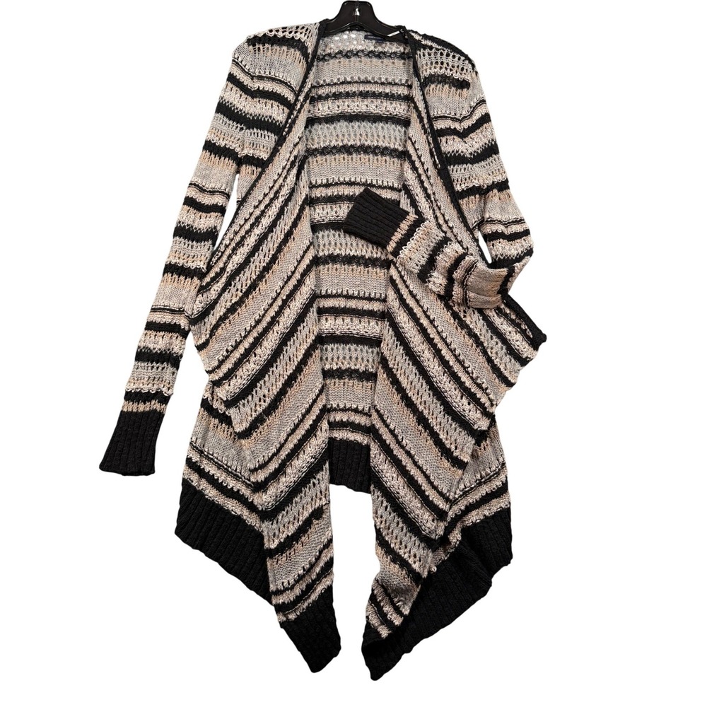 American Eagle Striped Open Front Draped Pointelle Knit Cardigan Sweater Medium